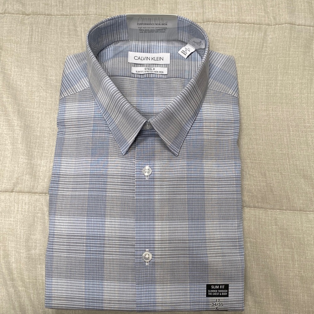 Calvin Klein steel slim fit stretch non- iron shirt XL 17 34/35